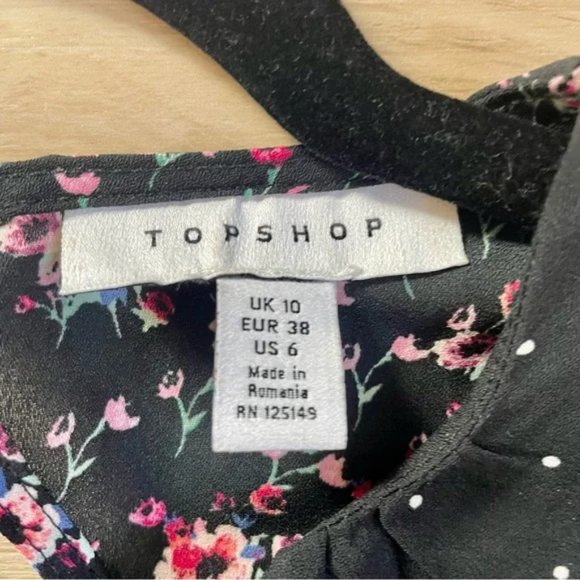 Topshop Open Tie Back Long Sleeve Crop Blouse In Black Floral Size 6 EUC - Picture 5 of 11